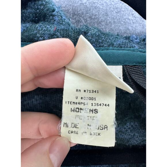 Vintage L.L. Bean Women's sz M Oak Leaf Print Green Blue Fleece Zip Up Hoodie - Picture 9 of 10